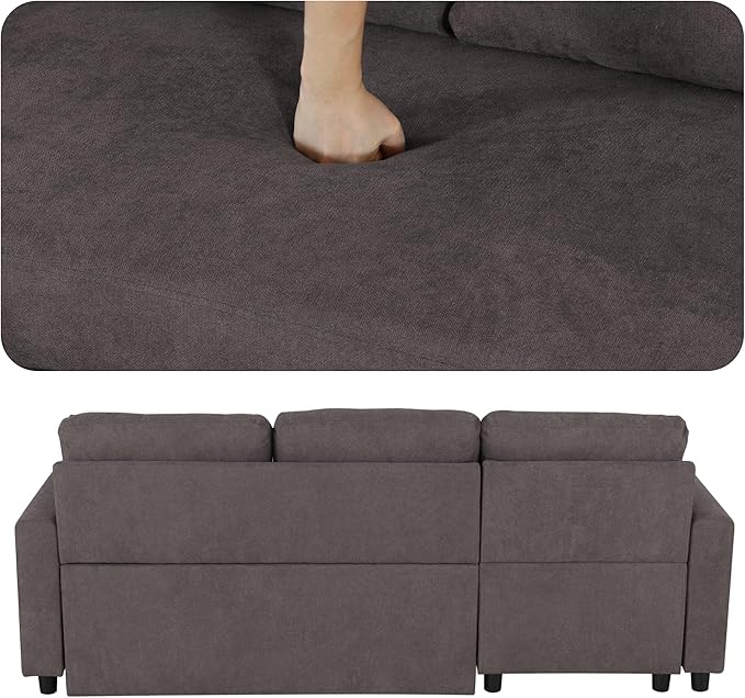 83 Inch Pull Out Couch Convertible Sofa Bed for Living Room Comfortable Sleeper Sofa with Pull Out Bed Modern Sectional Couches with Storage Chaise Easy Assembly for Apartment Dark Brown