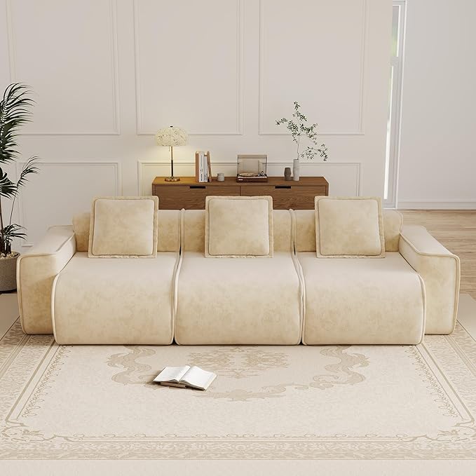 KEIKI 3Seat Modular Boneless Velvet Sofa Couch for Casual Home Small Space Style Conscious Homeowners Warm Inviting Comfy Supportive Rest Space Elegant Premium Premium Design Light