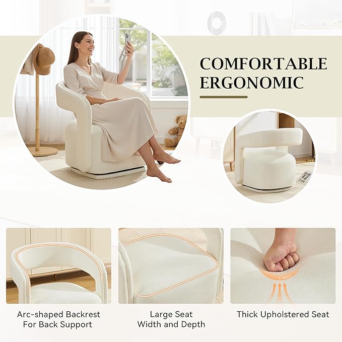 KEIKI Swivel Accent Chair Modern Barrel Chair for Living Room/Bedroom 360° Rotation Ergonomic Design Easy Assembly Comfy Chenille Fabric