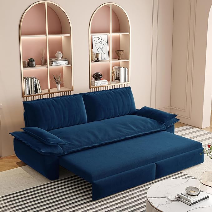 73.2 Queen Pull Out Sofa Bed 3-in-1 Convertible Sleeper Sofa Velvet Small Loveseat Couch Bed with 2 Throw Pillows Multi-Functional Couches for Living Room Apartment and Office