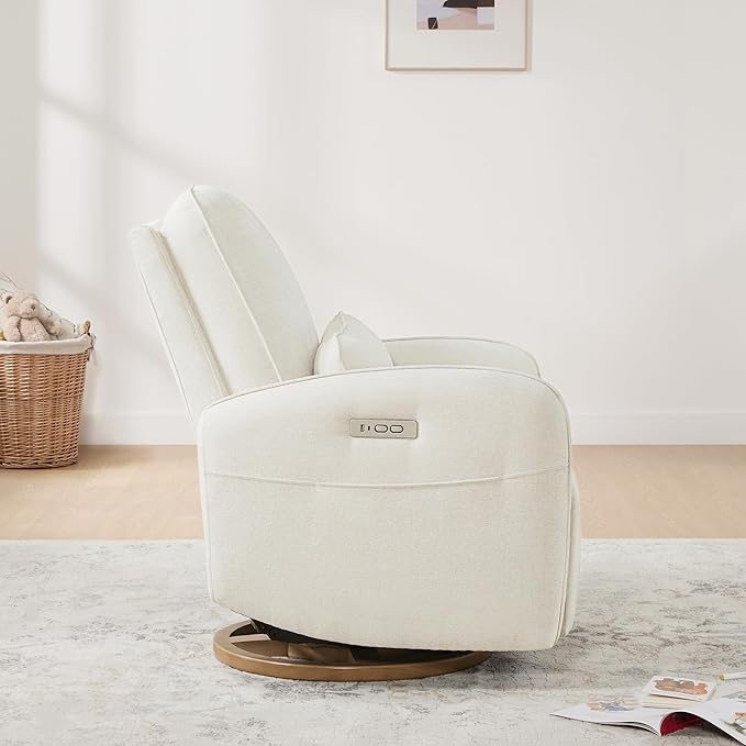 CHITA Power Nursery Glider Recliner Chair Electric Swivel Rocker Recliner for Adults Rocking Chair with Removable Lumbar Pillow for Living Room FSC Certified Fabric in Linen