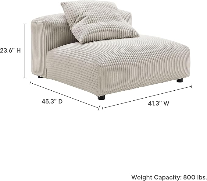 Modway Solace Modular Sofa Armless Chair in Almond - Oversized Corduroy Lounge Chair - Comfy Upholstered Single Sectional Sofa Chair - Modern Accent Lounge Chair for Living Room