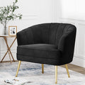 Andeworld Velvet Accent Chair Upholstered Modern Single Sofa Side ChairComfy Barrel Club Living Room Armchair with Golden Metal Legs for Bedroom Living Reading Room Office Black