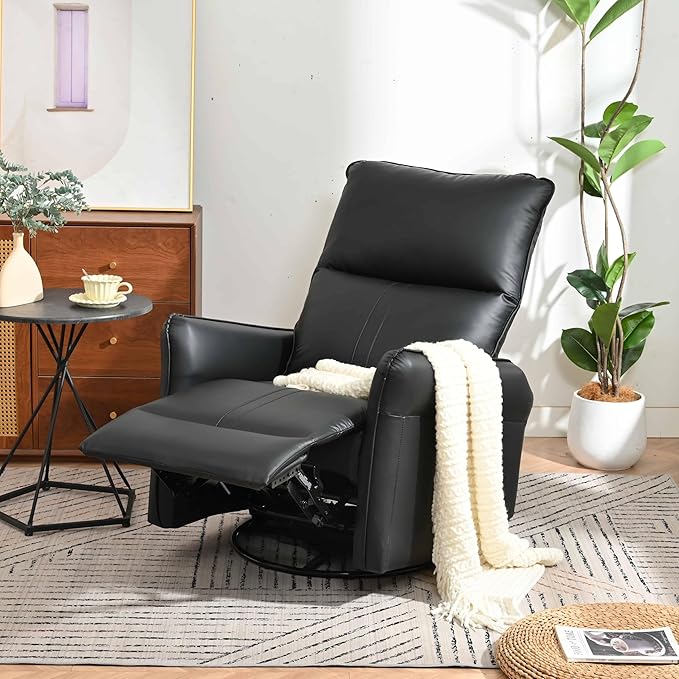 Power Swivel Rocker Recliner Chair for Adults 270° Rocking Recliner ChairElectric Small Recliners for Small Spaces Single Sofa Recliner for Living Room BedroomRV (Black+270°Swivel)
