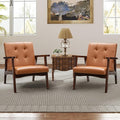 Accent Chair Mid Century Modern Chair for Living Room Comfy Faux Leather Armchair with Solid Wood Frame Soft Thick Padded Side Chairs Easy Assembly Set of 2 Brown