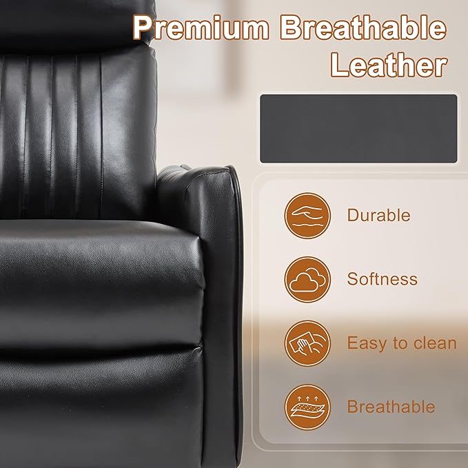 Manual Swivel Rocker Recliner Chair for Adults Overstuffed Reclining Glider Chair for Nursing with Vibration Massage &amp Heat Living Room Rocking Recliner 2-Stage backrest Faux Leather Black