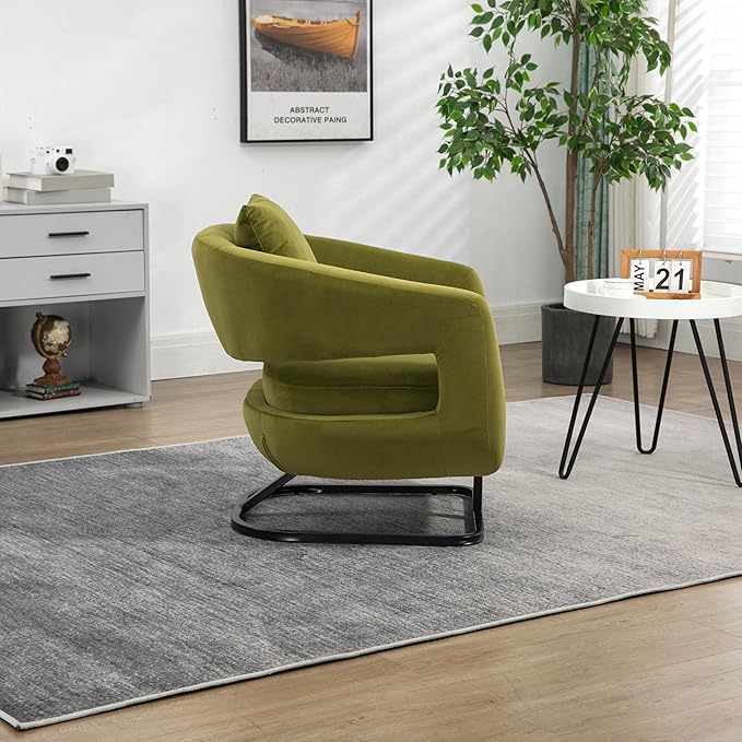 House Hold Upholstered Tufted Living Room Chair Textured Velvet Fabric Accent Chair with Metal Stand