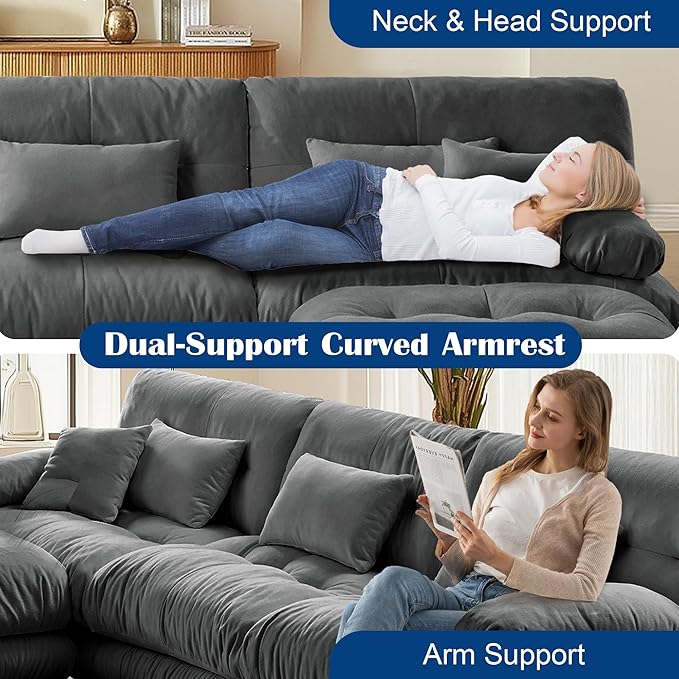 Oversized Cloud Couch Fluffy Sectional Couch for Living Room L Shaped Sofa with Movable Ottoman Chenille Grey