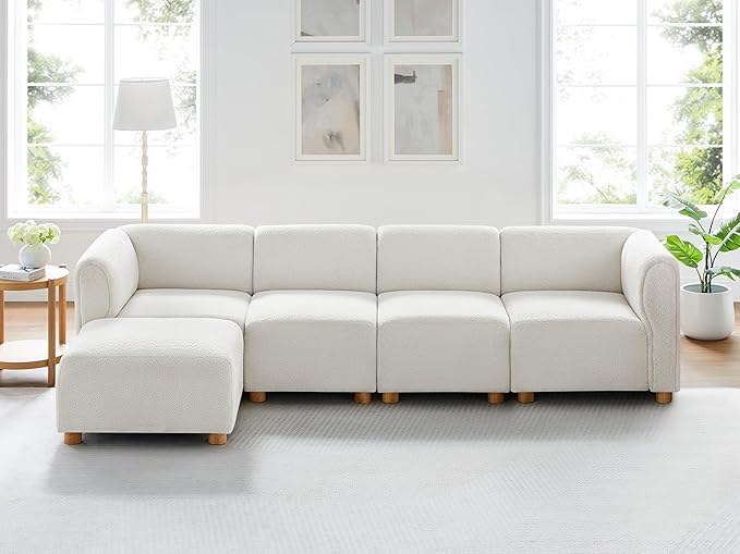 VANOMi Oversized Modular Sectional Sofa L Shaped Sectional Couches for Living Room 5 Seats Modular Sofa with Reversible Chaises Cream White