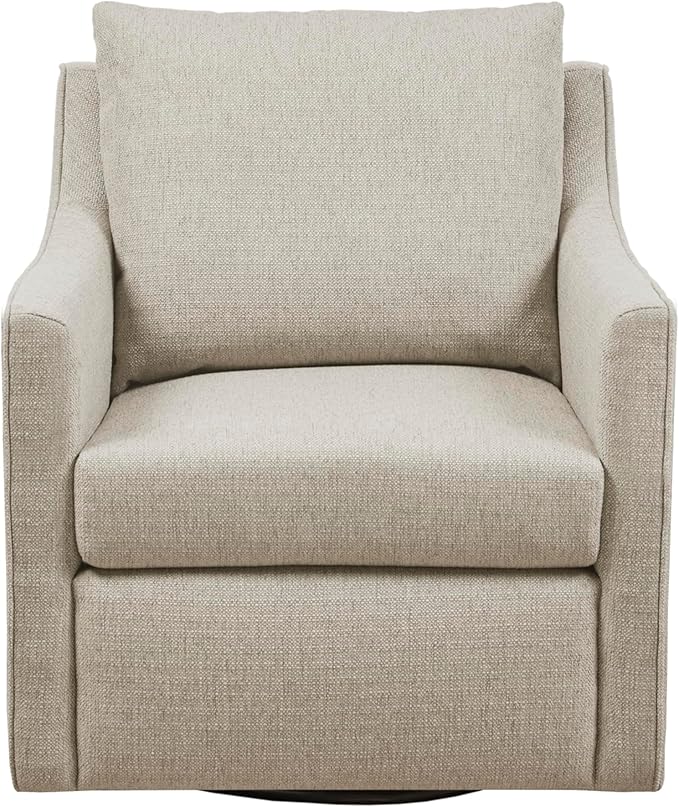 Martha Stewart Amber Swivel Chair for Living Room Barrel Style Bedroom Lounge Removable Foam Seat Cushion Upholstered Nursery Furniture Metal Base Fully Assembled 30.5 D x 30 W x 35 H Natural