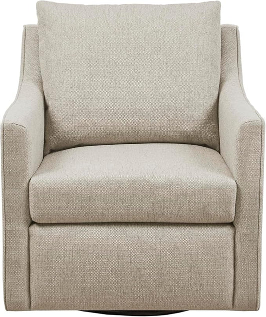 Martha Stewart Amber Swivel Chair for Living Room Barrel Style Bedroom Lounge Removable Foam Seat Cushion Upholstered Nursery Furniture Metal Base Fully Assembled 30.5 D x 30 W x 35 H Natural