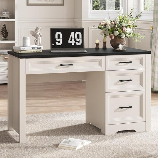 Vabches Farmhouse Executive Desk with Drawers Home Office Desk with File Drawer Wood Computer Desk with Ample Storage Rustic Office Desk with Spacious Tabletop for Work Black