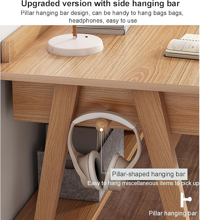 Home Office Writing Desk with Drawers and Storage Shelf Mid-Century Modern Study Desk Wood PC Table Workstation Simple Computer Desk for Working &amp Learning(80x50x82cm(31x20x31inch) Wood)