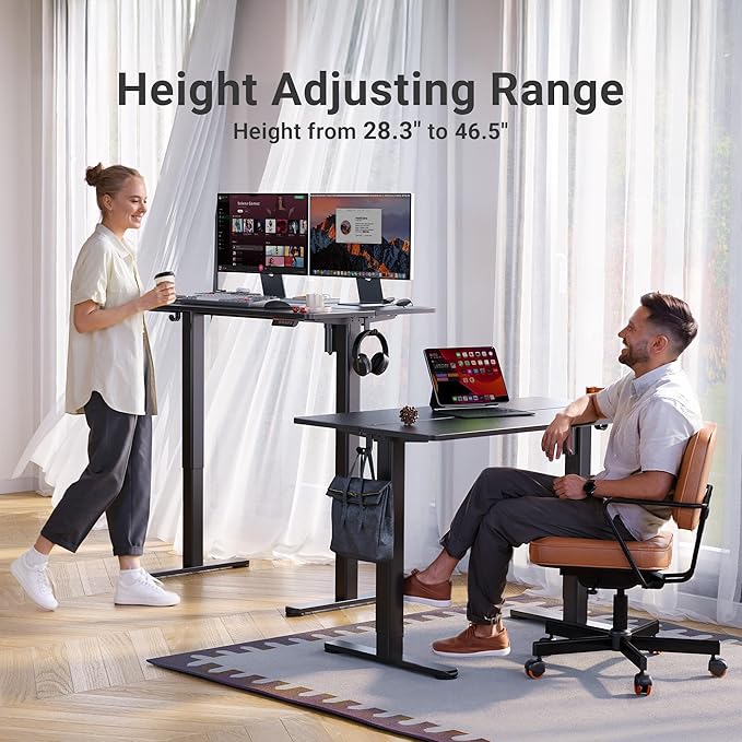 Claiks Electric Standing Desk 40x24 Inches Adjustable Height Workstation Sit Stand Home Office Desk with Splice Board Black