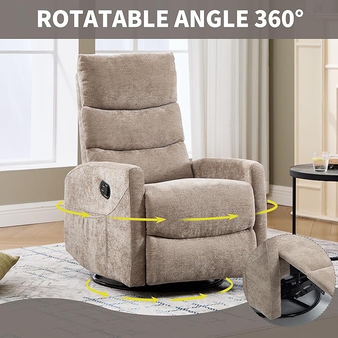 KEIKI Standard Massage Recliner Chair with Heat Swivel Rocker for Living Room Heated Home Theater Seating with Vibration Modes in Chenille