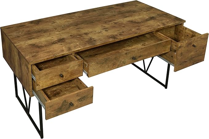 Coaster Home Furnishings Analiese Rustic 63-Inch 4-Drawer Home Office Computer Writing Desk Study Table with Storage Engineered Eco-Friendly Wood Look Laminate Sturdy Steel Base Rustic Nutmeg 800999