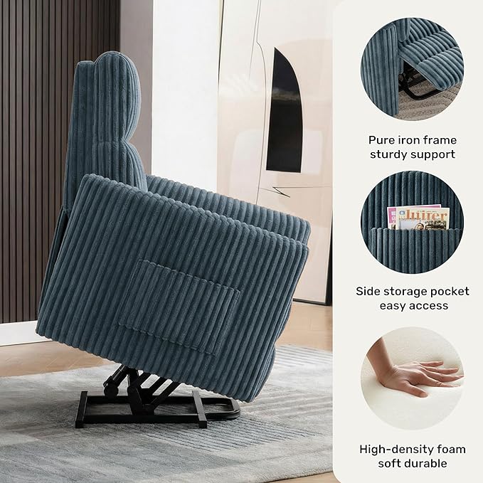 Power Lift Recliner ChairElectric Nursery Chair for Elderly Round Plush Faux Fur with Footrest Blue