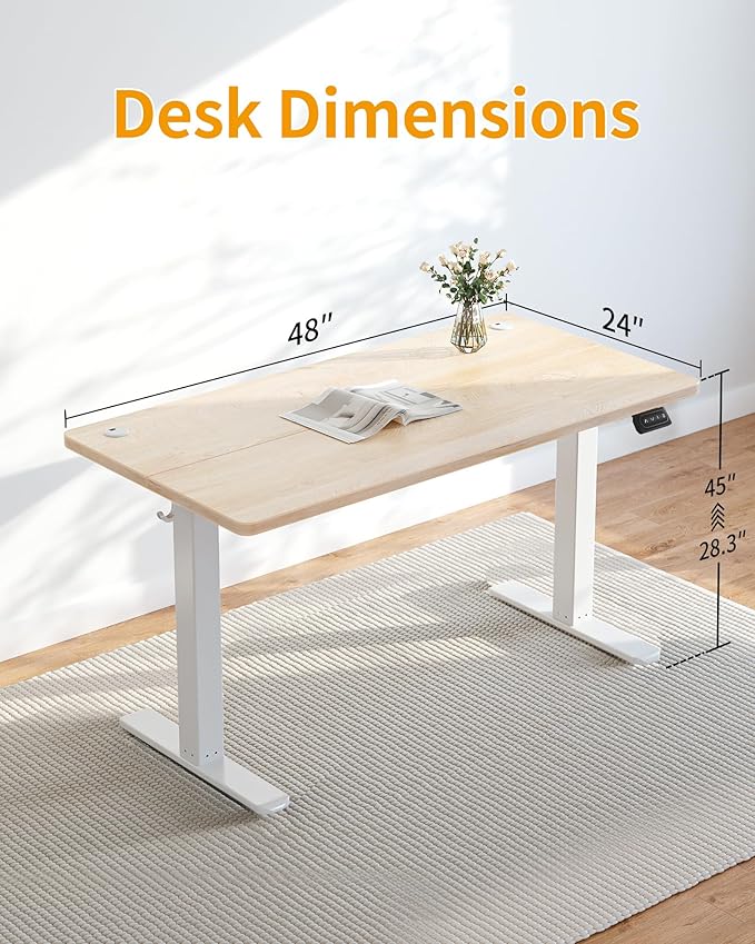 CubiCubi Height Adjustable Electric Standing Desk 48 x 24 Inches Stand Up Table Sit Stand Home Office Desk with Splice Board Maple