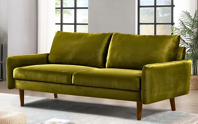 Kent Velvet Sofa for Modern Living Rooms and Compact Spaces Comfy 3 Seater Couch Studio Apartment Furniture with Sleek Design Olive Green