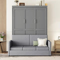 Linique Queen Size Murphy Bed with Sofa and Top Shelf Horizontal Wall Bed Versatile Convertible Wooden Bed Frame Grey 87x66.8