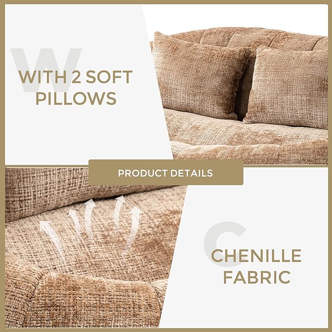 GDFStudio Colomt Lounge Chair Upholstered Lazy Sofa Chair 2 Seater Couch Comfort Chenille Loveseat Ready to Use Bean Bag Chair Soft Seating Lounge Reading Sofa for Living Room Bedroom Coffee