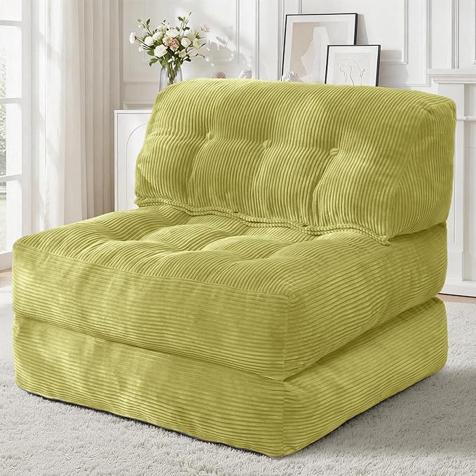 HABUTWAY Folding Sofa Bed Convertible Sleeper Chair Bed with Pillow &amp Handle Foldable Mattress with Back Support Portable Single Couch Comfy Floor Sofa Lounge for Living Room Bedroom(Green)