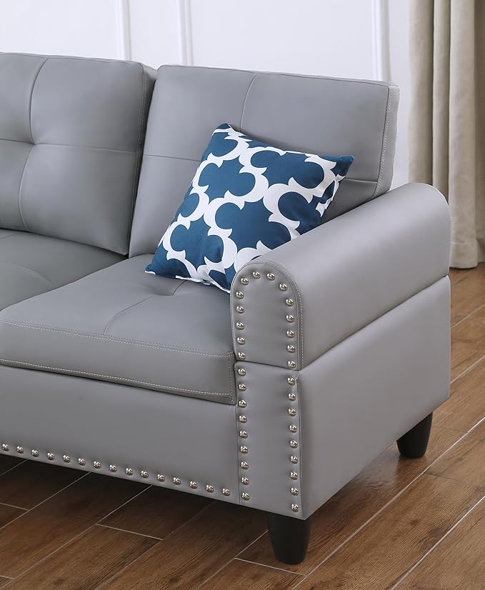 Ball &amp Cast 98 L Shaped Sectional Couch for Living Room4 Seat Faux Leather Upholstered Modular Sectional Sofa Set 2 PCS with ChaiseNailhead TrimCup HoldersCoffee Table and 2 Pillows for Home
