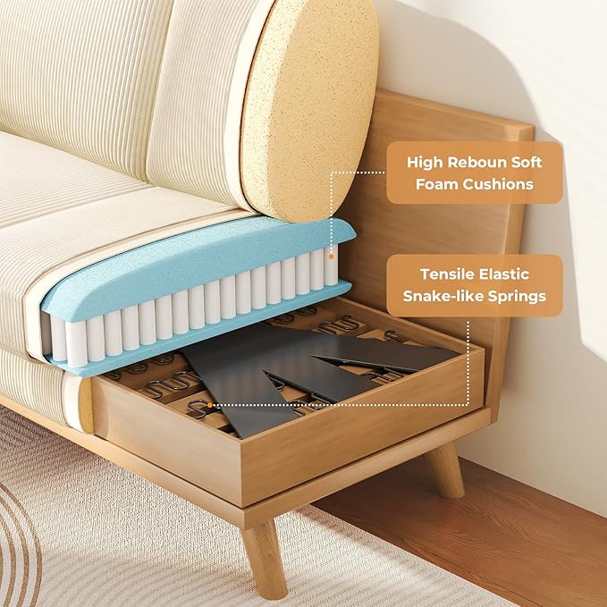 Vesgantti 68 Loveseat Sofa Beige Comfy Corduroy Couch with Spring Cushion Modern Sofa with Deep Seat for Bedroom &amp Living Room