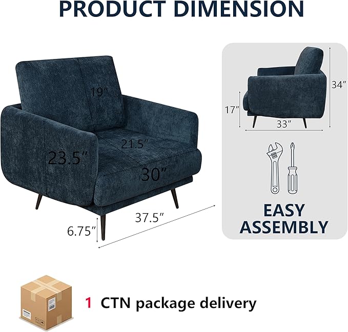 Oversized Accent Chair for Living Room Chairs Reading Arm Chair Comfy Modern Single Sofa Side Chairs with Metal Legs &amp Soft Cushion for Bedroom Waiting Room