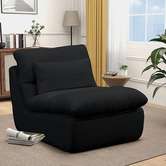 FHFO Sponge Single Sofa 32 Boneless Sofa for Small Spaces Comfy Sofas with Removable Cover Teddy Compression Sofa with Pillows for Living Room Bedroom Apartmen-Black