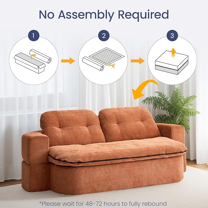 78.74 Convertible Sofa Bed Folding Loveseat Sleeper Sofa 2 in 1 Chenille Floor Couch Bed Foam Compressed Sofa with Pillows &amp Blanket for Living Room Apartment Studio Office (Brown)
