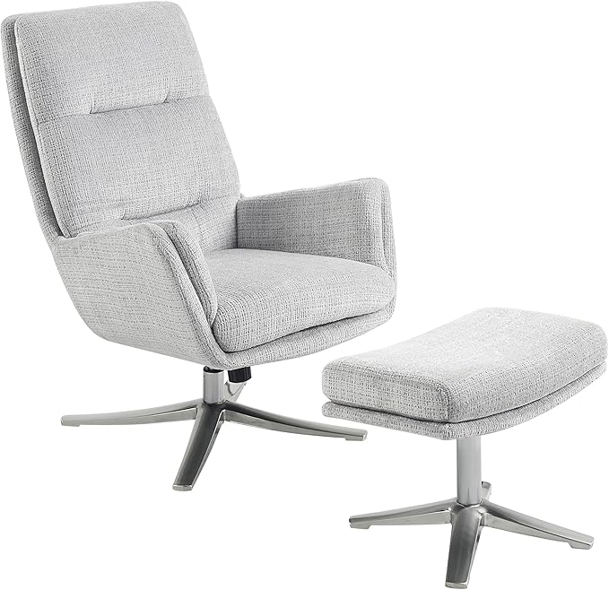 Lexicon 360 Degree Swivel Accent Chair with Ottoman Chenille Upholstered Swivel Lounge Chair with Armrest Criss-Cross Legs and Footstool for Living Room/Office/Bedroom Gray