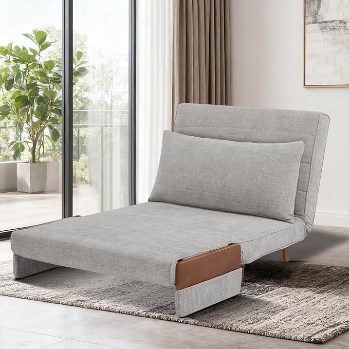 3-in-1 Convertible Sofa Bed Futon Loveseat Couch with Pillow Adjustable Backrest &amp Removable Armrests Recliner Sleeper Sofa for Small Spaces Living Room Bedroom or Office Medium Grey