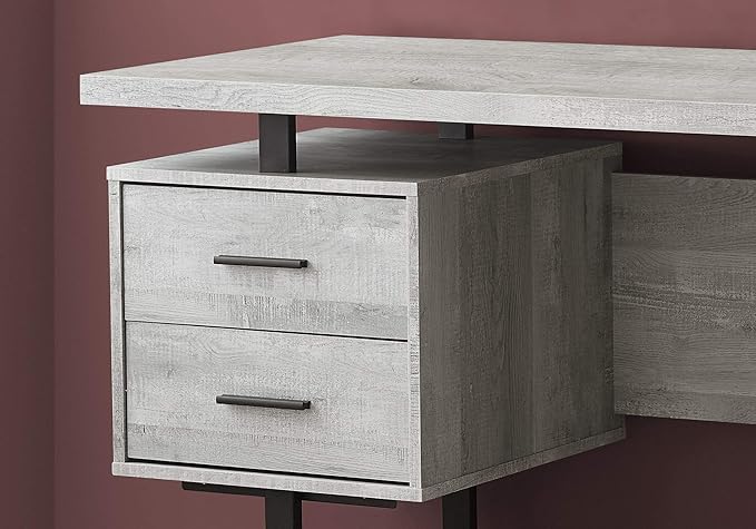 Monarch Specialties Computer Desk with Drawers - Contemporary Style - Home &amp Office Computer Desk with Metal Legs - 60L (Grey Reclaimed Wood Look)