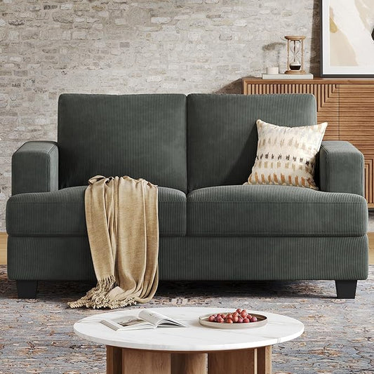 63 Inch Sofa with Extra Deep Seats Oversize Corduroy Fabric 2 Seater Sofa for Living RoomModern Couch and Loveseat Comfy Armrests and Seats and Backrests Easy Installation Dark Gray