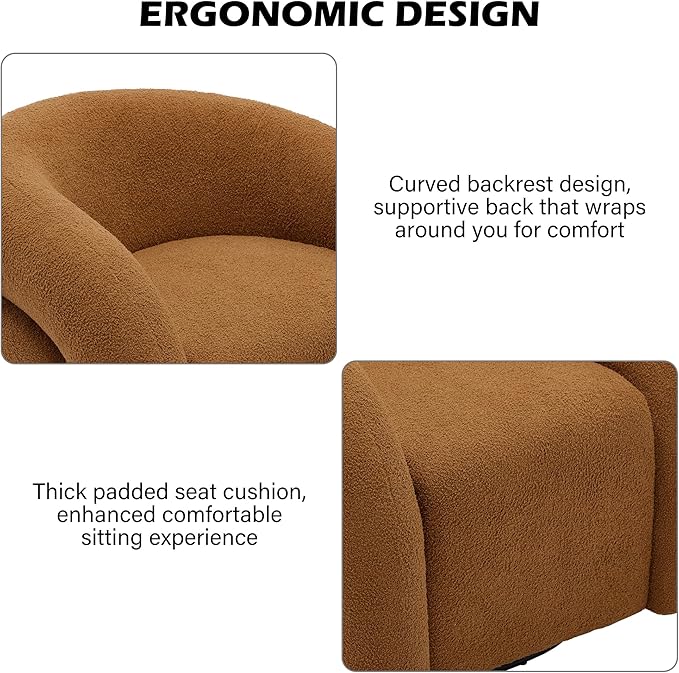 Boucle Swivel Accent Chair No Assembly Small Comfy Round Barrel Armchair for Living Room Bedroom Reading Waiting Room (Orange Set of 1)