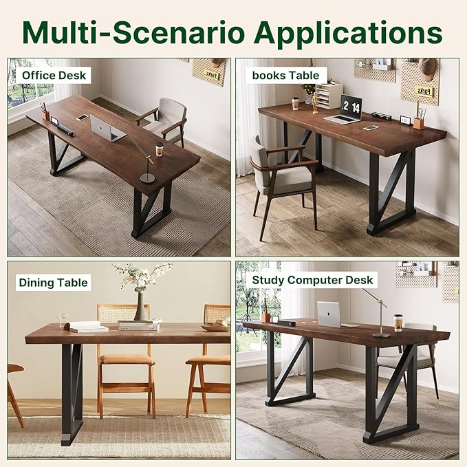 Solid Wood Desk 47 Inch Heavy Duty Business Desk Home Office DeskOffice Furniture Butcher Block Studio Desk Rustic Brown Desk （Table Thickness:1.96 inches）