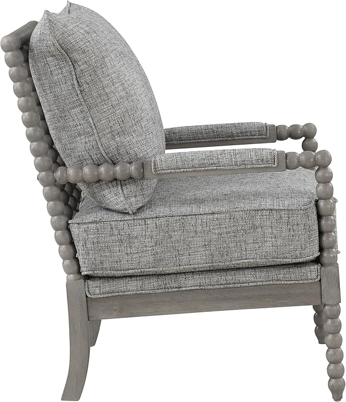 OSP Home Furnishings Abbott Spindle Accent Chair with Padded Spring Seat and Brushed Grey Base Graphite Fabric