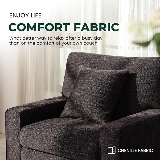 DOPEDIO Fabric Single Sofa Living Room Accent ChairDetachable Sofa Cover Comes with Decorative Pillows Spring Cushion and Solid Wood Frame Easy to Install (40inch Dark Grey)