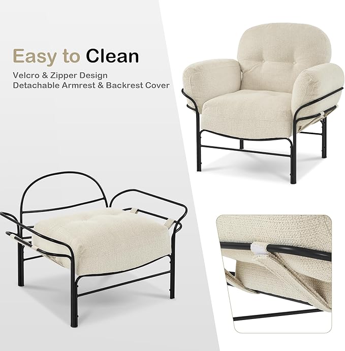 MCombo Modern Accent Chair with Ottoman Chenille Upholstered Leisure Sofa Chair for Small Space Living Room &amp Bedroom 4071 (Beige)