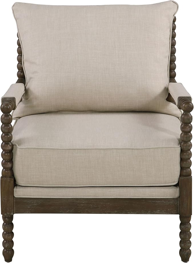 Coaster Home Furnishings - Blanchett - Upholstered Bobbin Accent Chair with Beaded Design Wood Frame and Padded Arms - Living Room - Beige and Natural - 905362