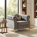 37 Velvet Chesterfield Single Sofa Sets with Two Pillows Featuring Copper Stud Detailing (Grey 37 Single Sofa)