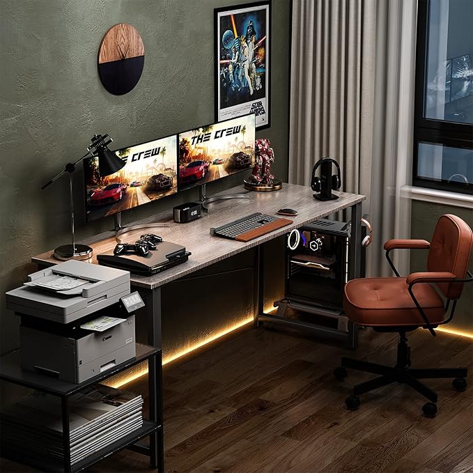 Coleshome 55 Inch Computer Desk Modern Simple Style Desk for Home Office Study Student Writing DeskGrey Oak