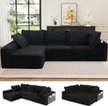 Cloud Boneless Sofa Oversized Modular Sectional L-Shape Sofa with Chaise High Backrest Corduroy Fabric Couch with USB Charging Ports Cup Holders &amp Pillows for Living Room (Black)
