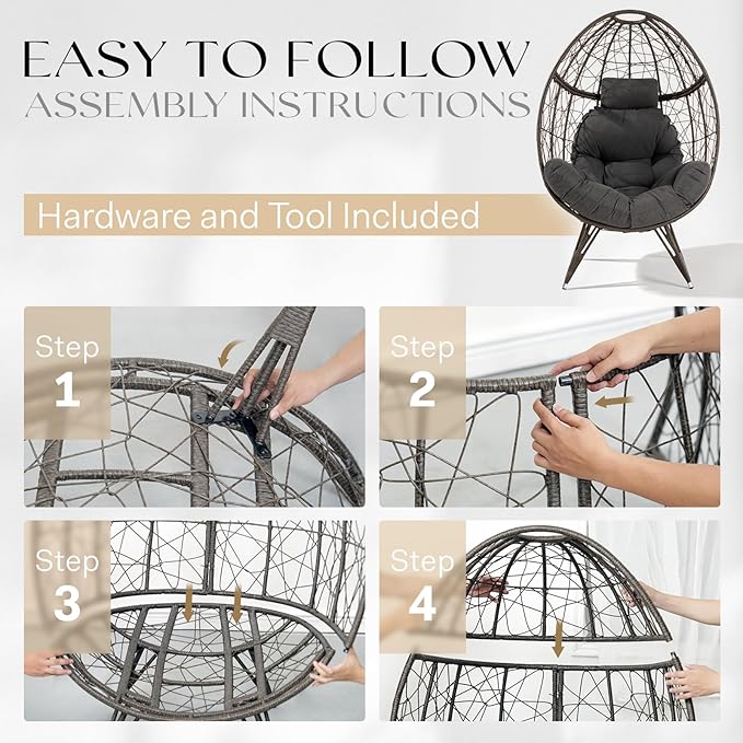 Bme Heavy Duty 400 lbs Capacity Wicker Egg Chairs for Outside &amp Indoor Premium Soft Thick Olefin Fabric Cushion &amp UV 2000 Hours Material Teardrop Design Durable Against Water Weather