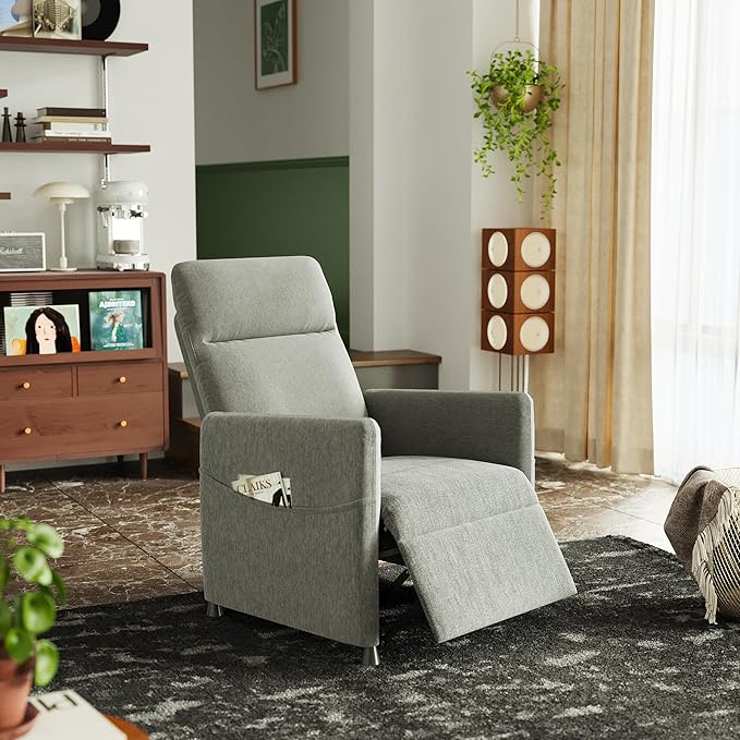 Power Swivel Recliner Chairs Linen Electric Glider Rocking Chair for Adults with Footrest &amp Backrest Nursery Recliner Chairs for Small Spaces Living Room (Light Gray)