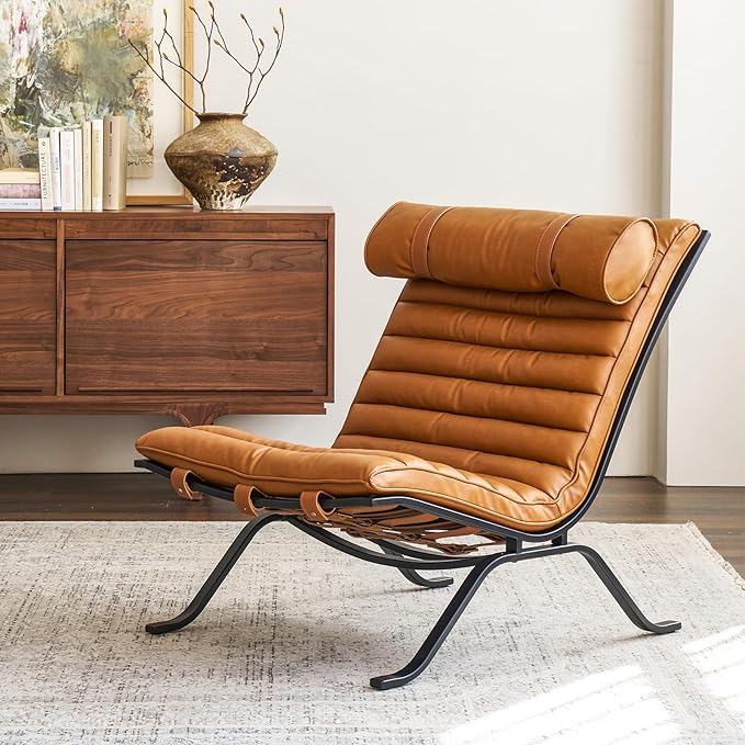 Leather Upholstered Armless Chair Modern Design Luxury Lounge Chair (Brown)