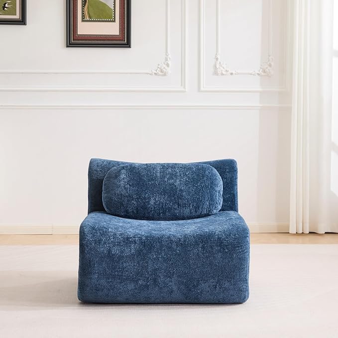 34.3 Boneless Couches for Living Room Set Cloud Modular Sectional Sofa in a Box Memory Foam Modern Couch Big Comfy Compressed Sofas Armless No Assembly Single Sofa Blue