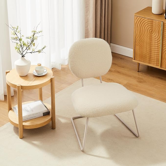Zouron Accent Chairs Set of 2 Fabric Slipper Chairs Upholstered Single Sofa Chairs for Living Room Bedroom Apricot