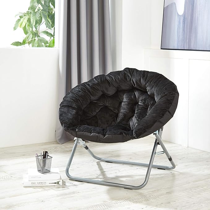 Urban Lifestyle Oversized Micromink Moon Saucer Chair Black - 37 L x 30 W X 30 D